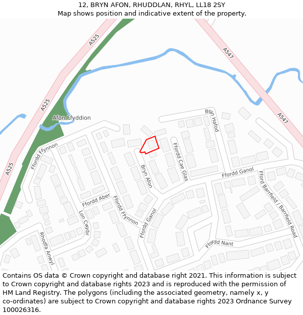 12, BRYN AFON, RHUDDLAN, RHYL, LL18 2SY: Location map and indicative extent of plot