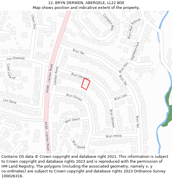 12, BRYN DERWEN, ABERGELE, LL22 8DE: Location map and indicative extent of plot