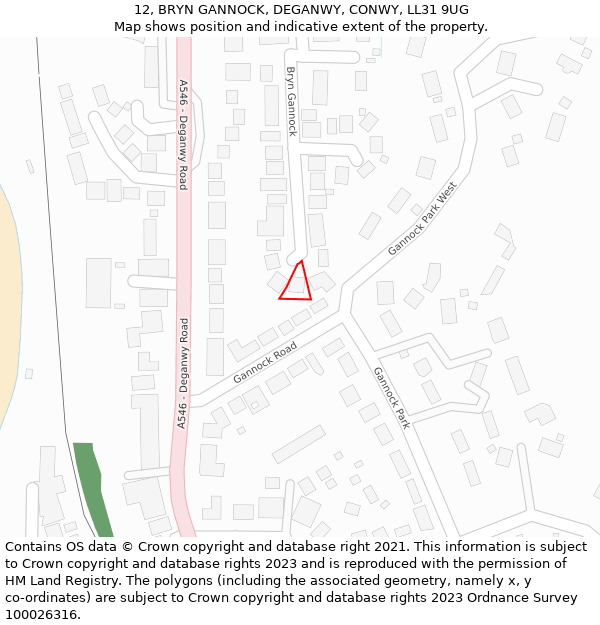 12, BRYN GANNOCK, DEGANWY, CONWY, LL31 9UG: Location map and indicative extent of plot