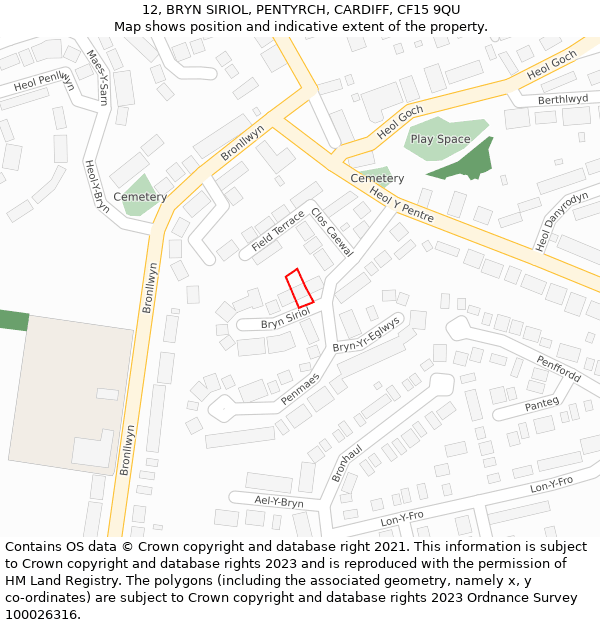 12, BRYN SIRIOL, PENTYRCH, CARDIFF, CF15 9QU: Location map and indicative extent of plot