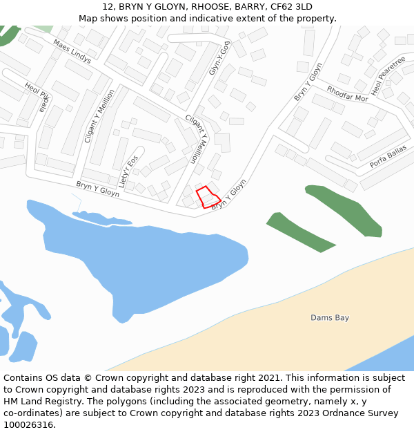 12, BRYN Y GLOYN, RHOOSE, BARRY, CF62 3LD: Location map and indicative extent of plot