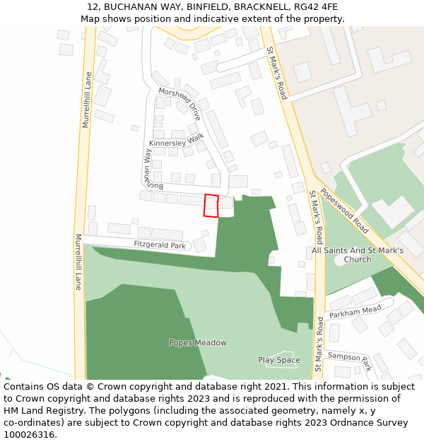 12, BUCHANAN WAY, BINFIELD, BRACKNELL, RG42 4FE: Location map and indicative extent of plot