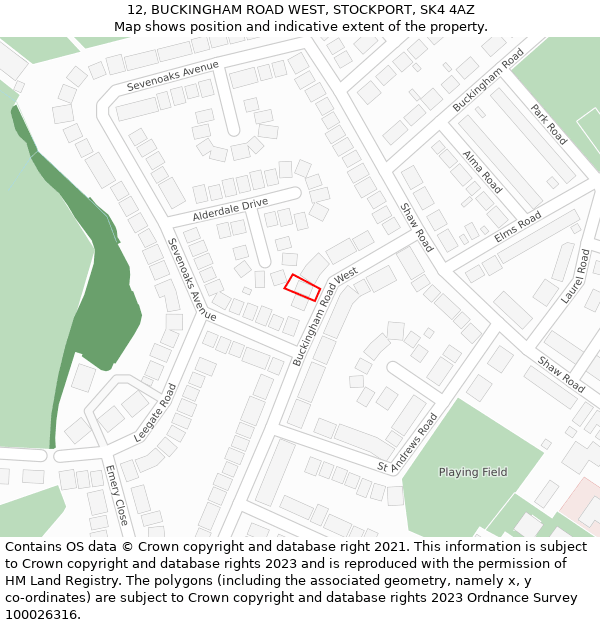 12, BUCKINGHAM ROAD WEST, STOCKPORT, SK4 4AZ: Location map and indicative extent of plot