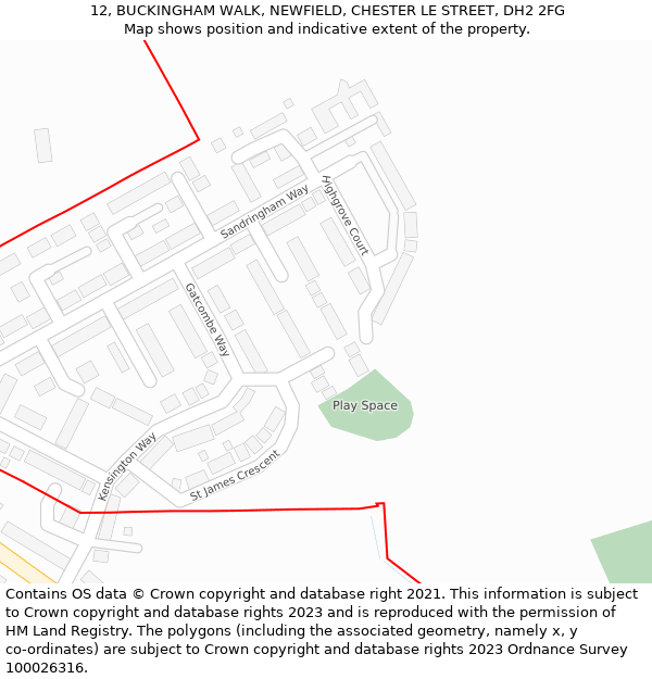 12, BUCKINGHAM WALK, NEWFIELD, CHESTER LE STREET, DH2 2FG: Location map and indicative extent of plot