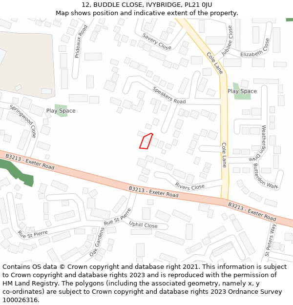 12, BUDDLE CLOSE, IVYBRIDGE, PL21 0JU: Location map and indicative extent of plot