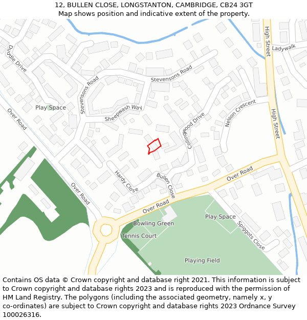 12, BULLEN CLOSE, LONGSTANTON, CAMBRIDGE, CB24 3GT: Location map and indicative extent of plot