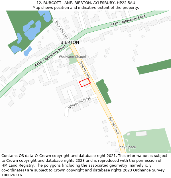 12, BURCOTT LANE, BIERTON, AYLESBURY, HP22 5AU: Location map and indicative extent of plot