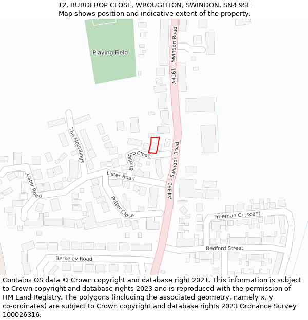 12, BURDEROP CLOSE, WROUGHTON, SWINDON, SN4 9SE: Location map and indicative extent of plot