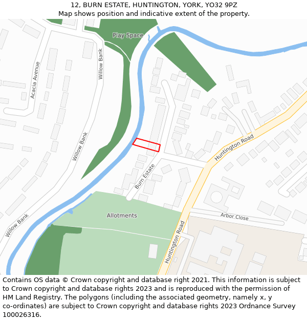 12, BURN ESTATE, HUNTINGTON, YORK, YO32 9PZ: Location map and indicative extent of plot