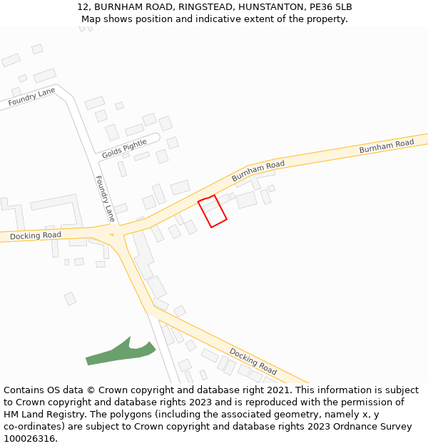 12, BURNHAM ROAD, RINGSTEAD, HUNSTANTON, PE36 5LB: Location map and indicative extent of plot