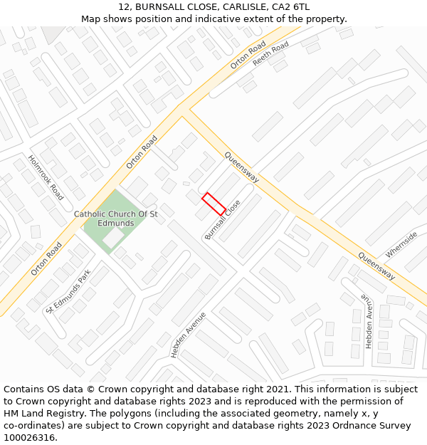 12, BURNSALL CLOSE, CARLISLE, CA2 6TL: Location map and indicative extent of plot