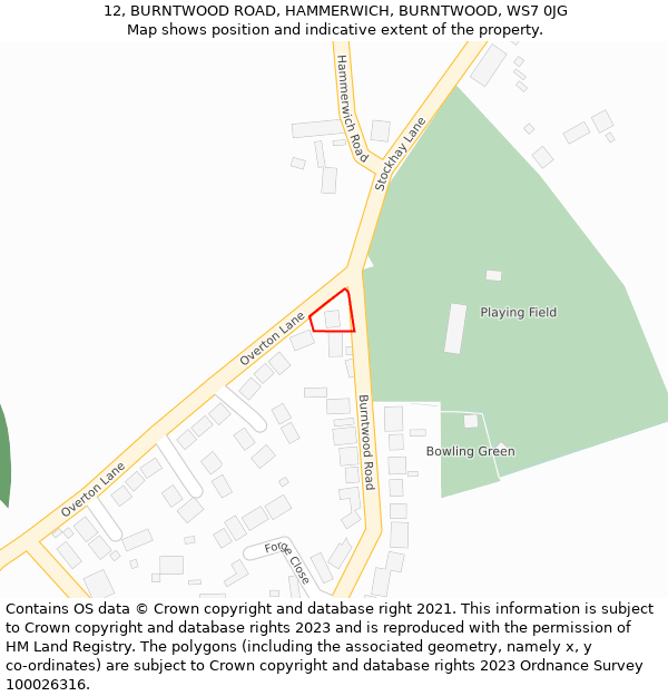 12, BURNTWOOD ROAD, HAMMERWICH, BURNTWOOD, WS7 0JG: Location map and indicative extent of plot