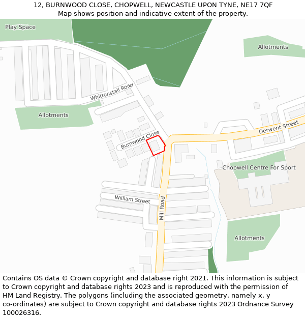 12, BURNWOOD CLOSE, CHOPWELL, NEWCASTLE UPON TYNE, NE17 7QF: Location map and indicative extent of plot