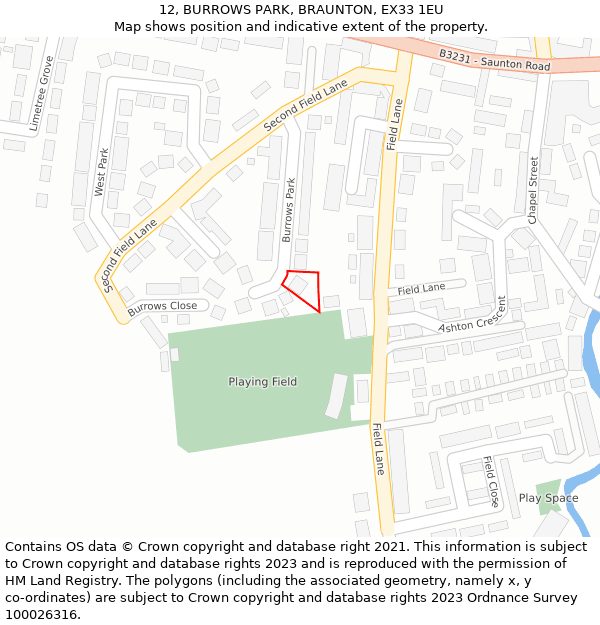12, BURROWS PARK, BRAUNTON, EX33 1EU: Location map and indicative extent of plot