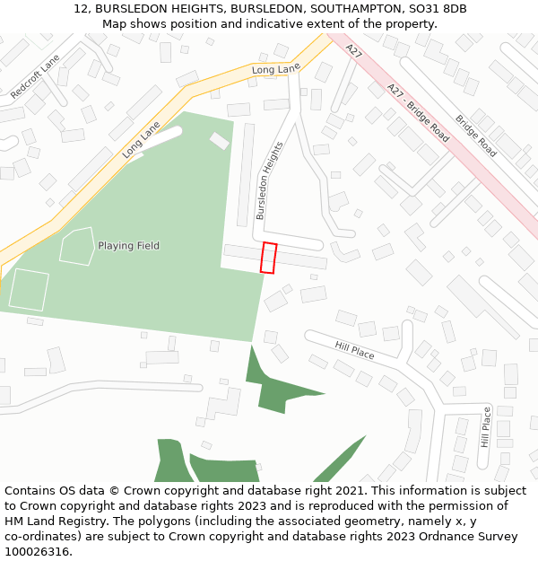 12, BURSLEDON HEIGHTS, BURSLEDON, SOUTHAMPTON, SO31 8DB: Location map and indicative extent of plot