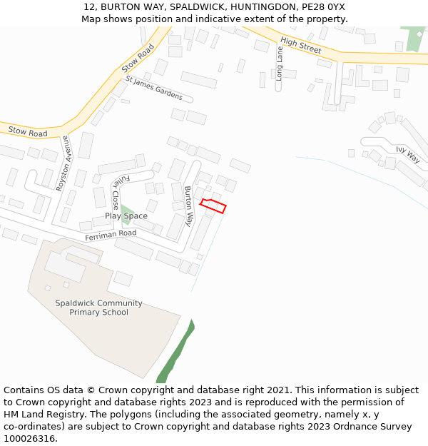 12, BURTON WAY, SPALDWICK, HUNTINGDON, PE28 0YX: Location map and indicative extent of plot