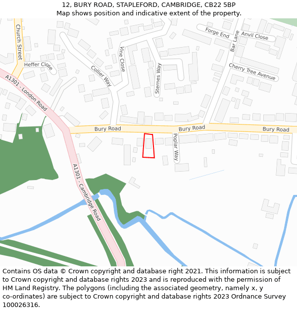 12, BURY ROAD, STAPLEFORD, CAMBRIDGE, CB22 5BP: Location map and indicative extent of plot