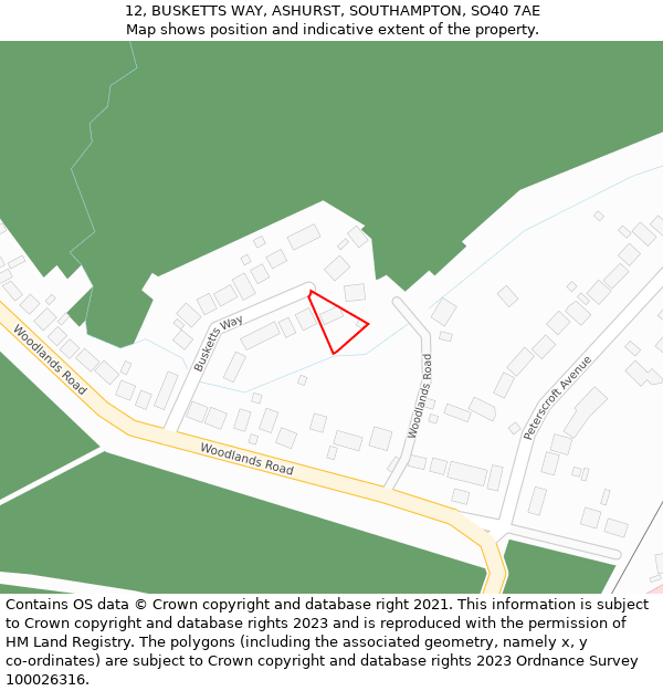 12, BUSKETTS WAY, ASHURST, SOUTHAMPTON, SO40 7AE: Location map and indicative extent of plot