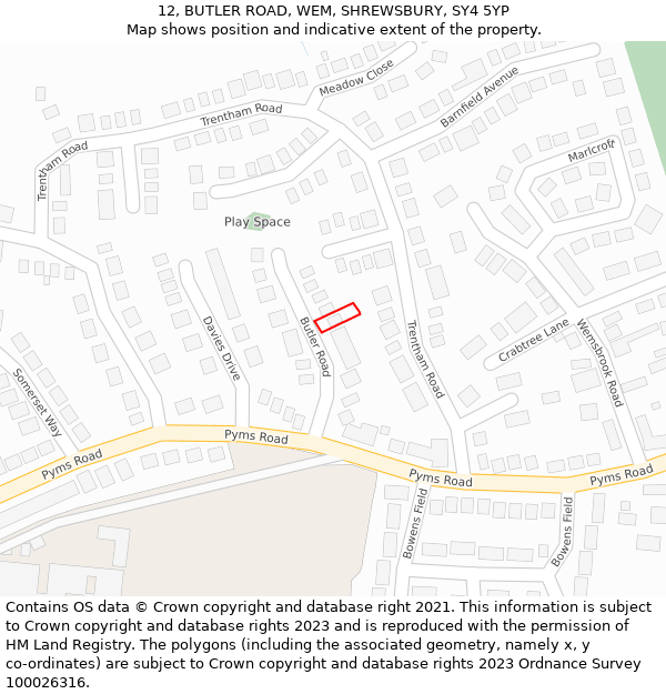 12, BUTLER ROAD, WEM, SHREWSBURY, SY4 5YP: Location map and indicative extent of plot