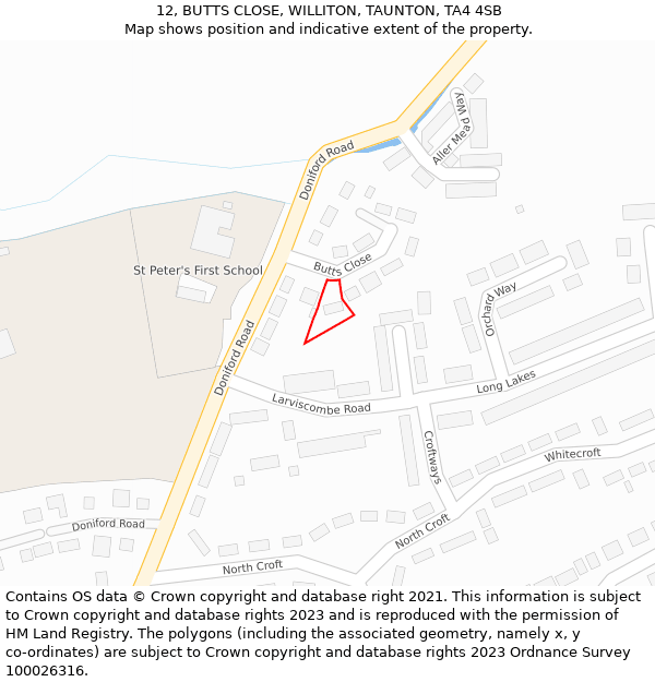 12, BUTTS CLOSE, WILLITON, TAUNTON, TA4 4SB: Location map and indicative extent of plot