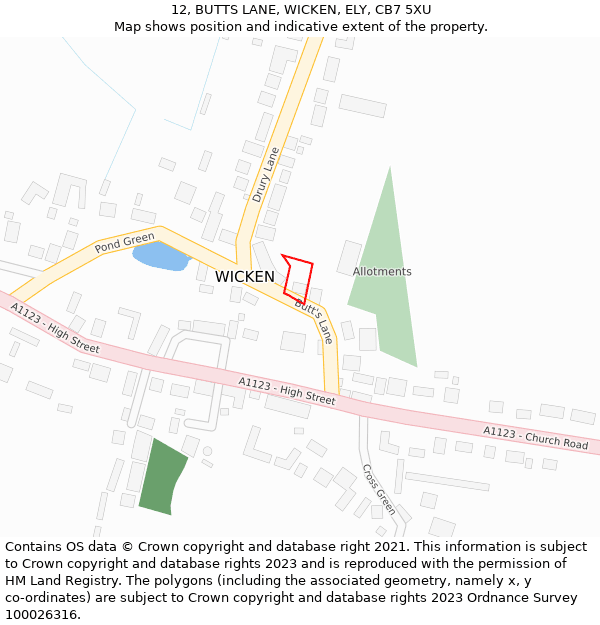 12, BUTTS LANE, WICKEN, ELY, CB7 5XU: Location map and indicative extent of plot