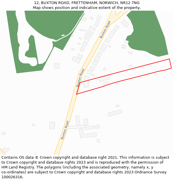 12, BUXTON ROAD, FRETTENHAM, NORWICH, NR12 7NG: Location map and indicative extent of plot