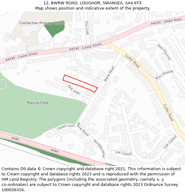 12, BWRW ROAD, LOUGHOR, SWANSEA, SA4 6TX: Location map and indicative extent of plot