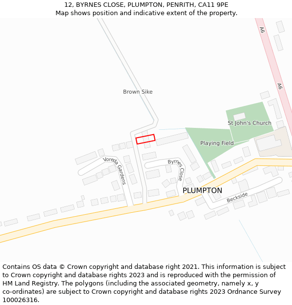 12, BYRNES CLOSE, PLUMPTON, PENRITH, CA11 9PE: Location map and indicative extent of plot