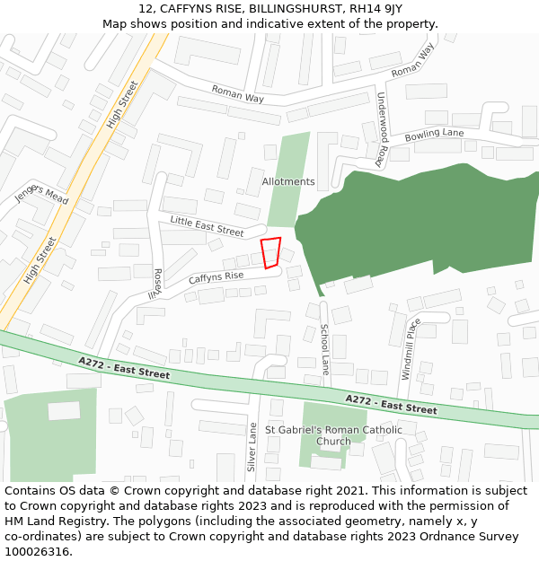 12, CAFFYNS RISE, BILLINGSHURST, RH14 9JY: Location map and indicative extent of plot