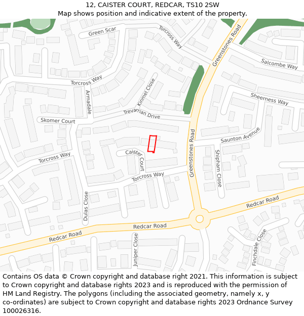 12, CAISTER COURT, REDCAR, TS10 2SW: Location map and indicative extent of plot