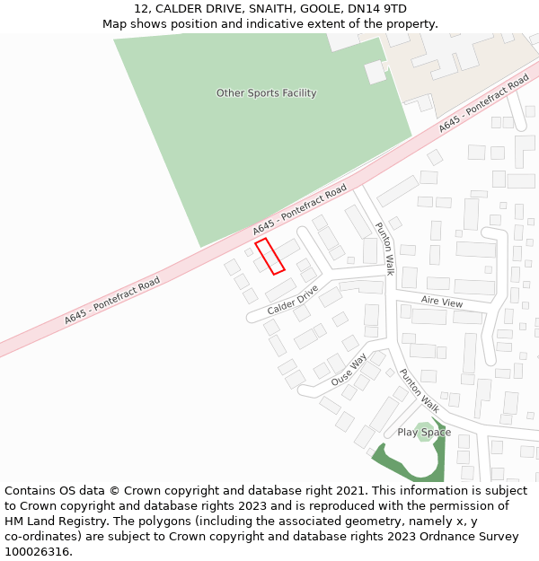 12, CALDER DRIVE, SNAITH, GOOLE, DN14 9TD: Location map and indicative extent of plot