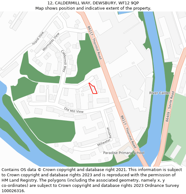 12, CALDERMILL WAY, DEWSBURY, WF12 9QP: Location map and indicative extent of plot