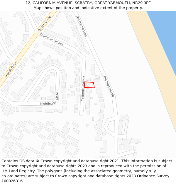 12, CALIFORNIA AVENUE, SCRATBY, GREAT YARMOUTH, NR29 3PE: Location map and indicative extent of plot