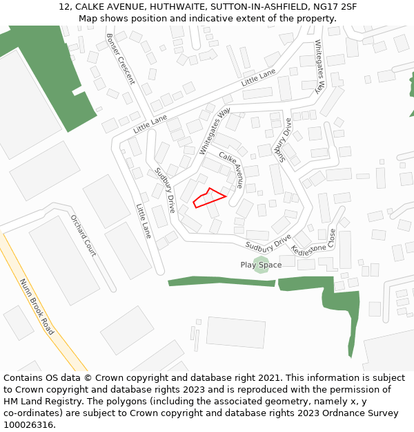 12, CALKE AVENUE, HUTHWAITE, SUTTON-IN-ASHFIELD, NG17 2SF: Location map and indicative extent of plot