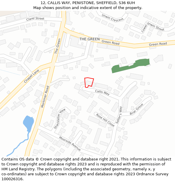 12, CALLIS WAY, PENISTONE, SHEFFIELD, S36 6UH: Location map and indicative extent of plot