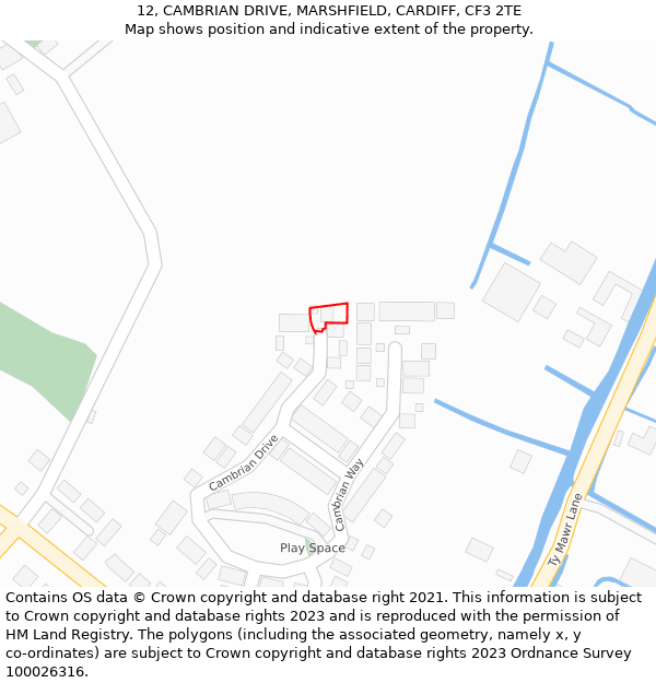 12, CAMBRIAN DRIVE, MARSHFIELD, CARDIFF, CF3 2TE: Location map and indicative extent of plot