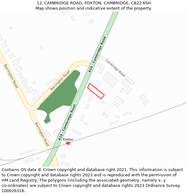 12, CAMBRIDGE ROAD, FOXTON, CAMBRIDGE, CB22 6SH: Location map and indicative extent of plot