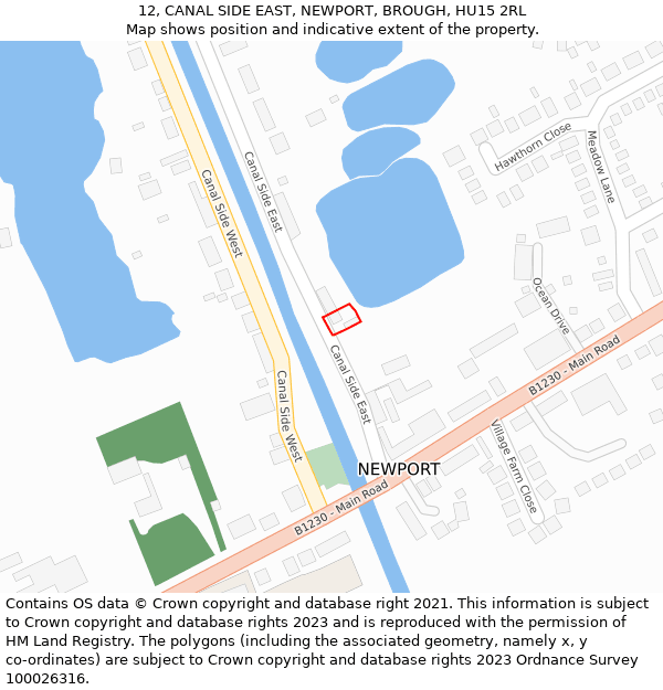 12, CANAL SIDE EAST, NEWPORT, BROUGH, HU15 2RL: Location map and indicative extent of plot