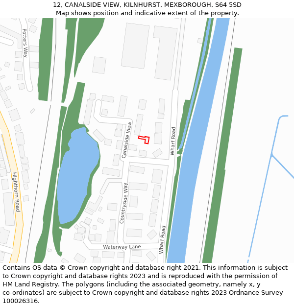 12, CANALSIDE VIEW, KILNHURST, MEXBOROUGH, S64 5SD: Location map and indicative extent of plot