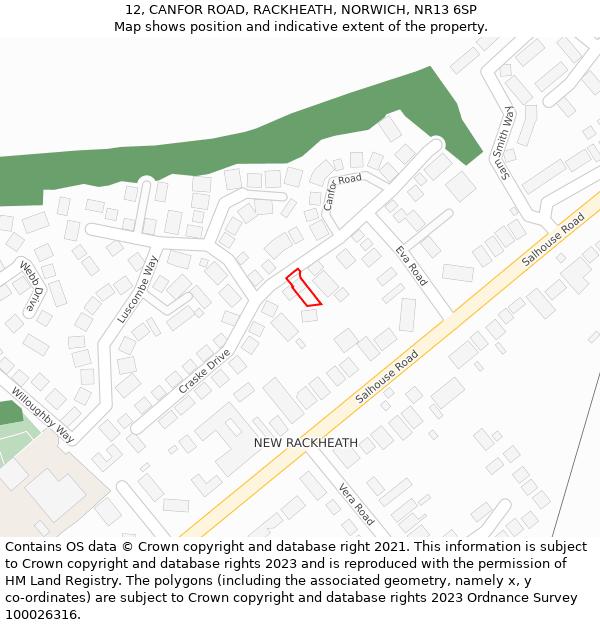 12, CANFOR ROAD, RACKHEATH, NORWICH, NR13 6SP: Location map and indicative extent of plot