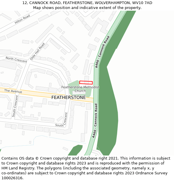 12, CANNOCK ROAD, FEATHERSTONE, WOLVERHAMPTON, WV10 7AD: Location map and indicative extent of plot