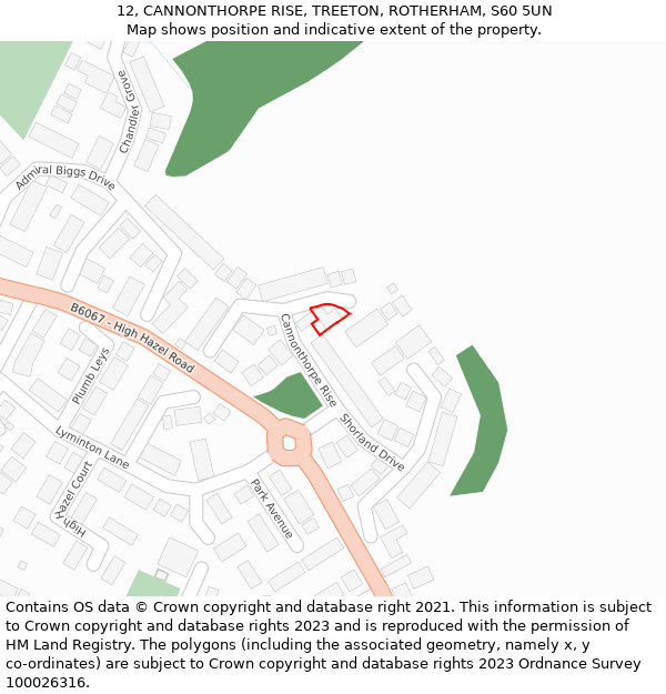 12, CANNONTHORPE RISE, TREETON, ROTHERHAM, S60 5UN: Location map and indicative extent of plot