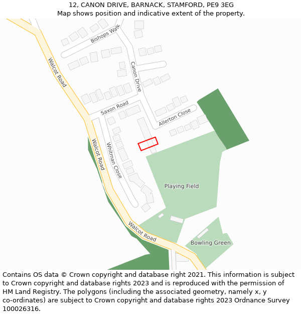 12, CANON DRIVE, BARNACK, STAMFORD, PE9 3EG: Location map and indicative extent of plot