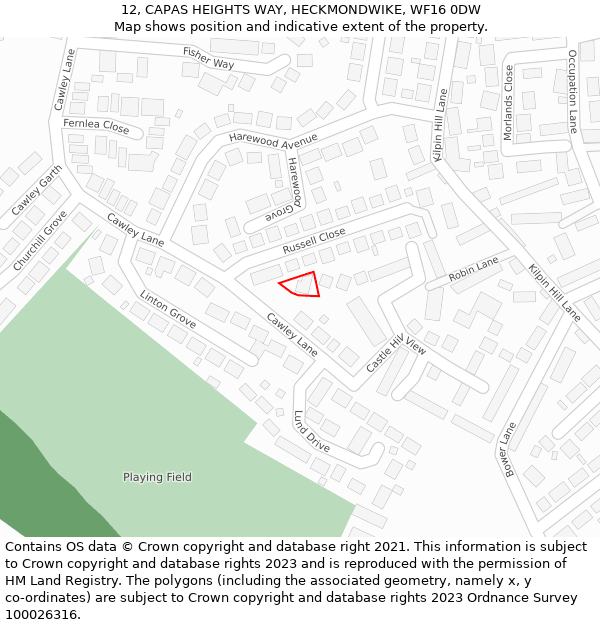 12, CAPAS HEIGHTS WAY, HECKMONDWIKE, WF16 0DW: Location map and indicative extent of plot