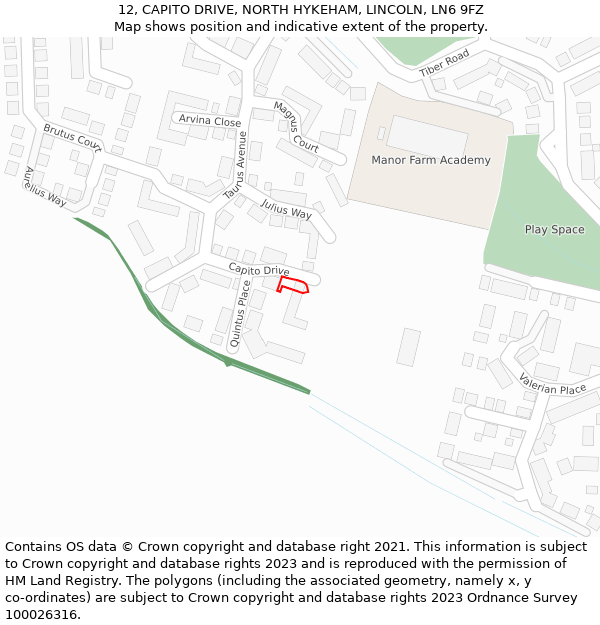 12, CAPITO DRIVE, NORTH HYKEHAM, LINCOLN, LN6 9FZ: Location map and indicative extent of plot