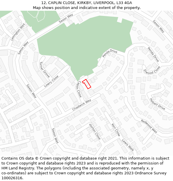 12, CAPLIN CLOSE, KIRKBY, LIVERPOOL, L33 4GA: Location map and indicative extent of plot