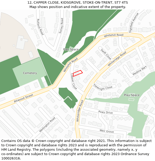 12, CAPPER CLOSE, KIDSGROVE, STOKE-ON-TRENT, ST7 4TS: Location map and indicative extent of plot