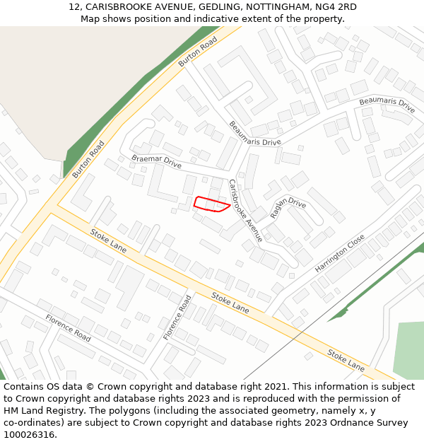 12, CARISBROOKE AVENUE, GEDLING, NOTTINGHAM, NG4 2RD: Location map and indicative extent of plot