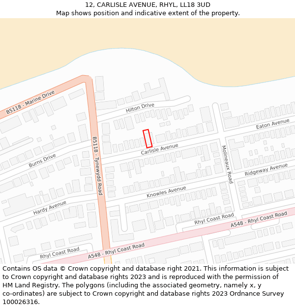 12, CARLISLE AVENUE, RHYL, LL18 3UD: Location map and indicative extent of plot