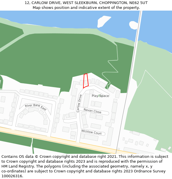 12, CARLOW DRIVE, WEST SLEEKBURN, CHOPPINGTON, NE62 5UT: Location map and indicative extent of plot